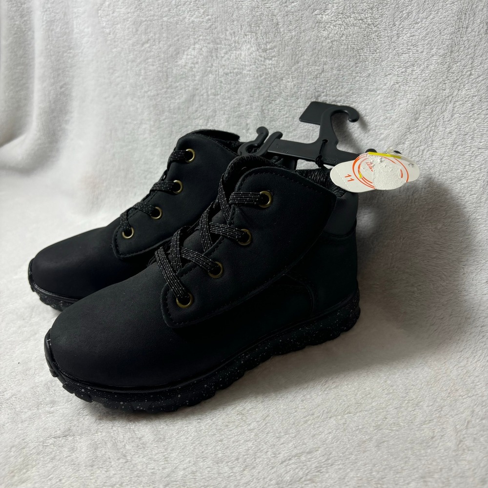 Cat & Jack Ankle Boots Kids Size 11 Black New Speckled Midsole Lace‎ Up Booties